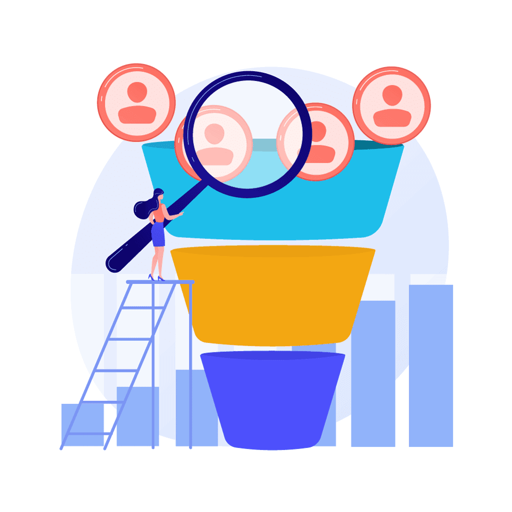 marketing funnel with leads coming in.