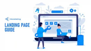 Cover of a comprehensive landing page optimization guide by the digital marketing agency Moreketing